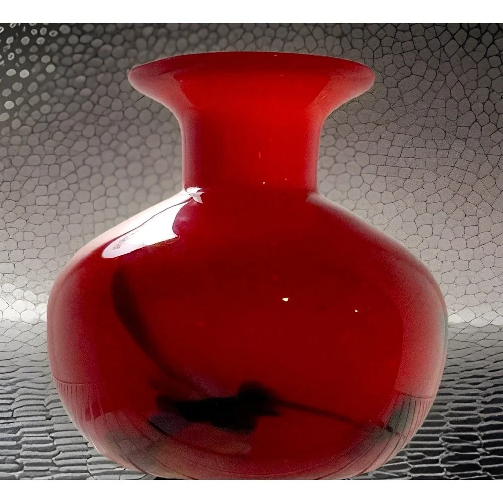 Small Ruby Red Handblown Cased Glass Vase Birds Beautiful !